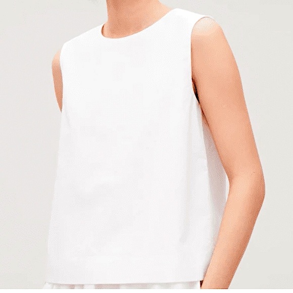 COS Boxy Textured Lined Cotton Sleeveless Blouse Tank Top, White Size 38/8 - Picture 1 of 13